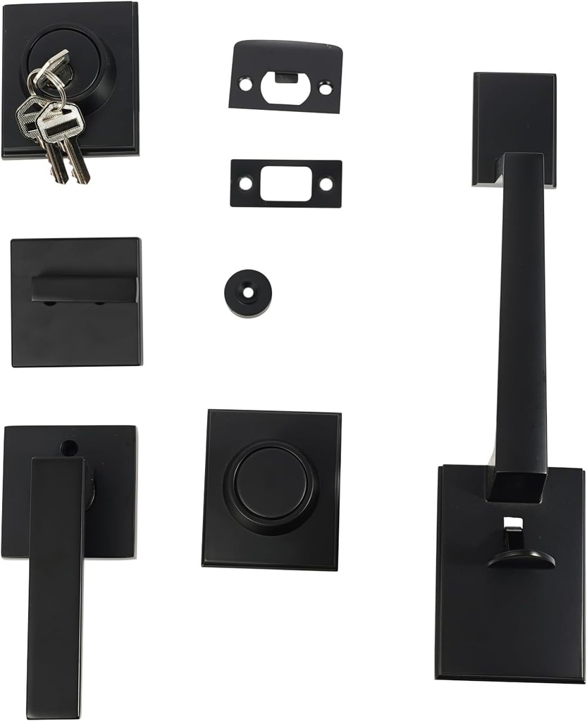 Double Front Door Lock Set Black Door Handle Set 1.3-1.8In Door Thickness for Bedrooms, Study Rooms, Bathrooms