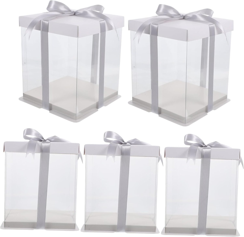 Happyyami 5pcs Transparent Cake Box Clear Bakery Packing Container for Birthday and Wedding Cakes and Desserts