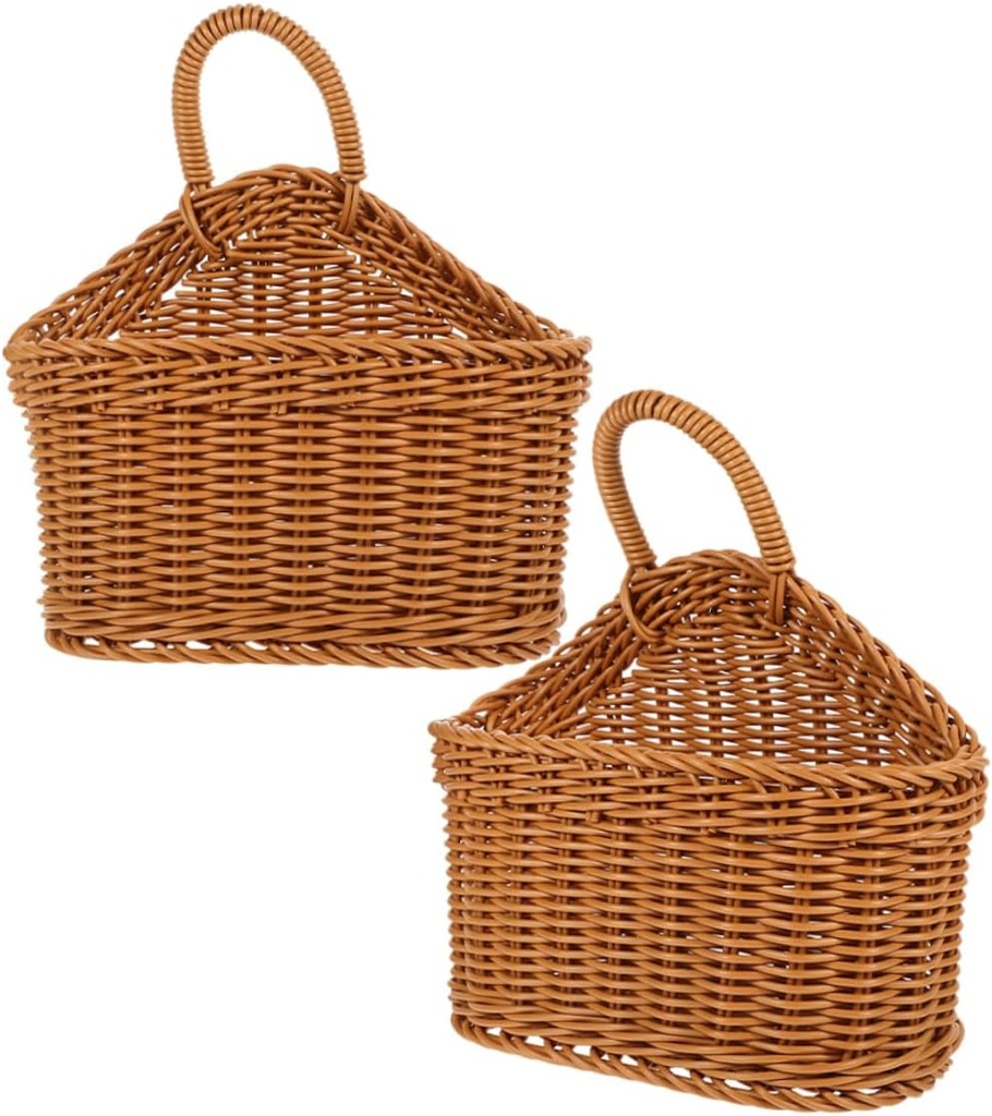 ibasenice 2pcs Handwoven Plastic Hanging Basket for Wall Storage Space Saving Kitchen Organizer for Utensils and Chopsticks Design