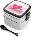 Bento Lunch Box for Women Lunch Containers for Adults Beautiful Heart Double Layered Lunchbox Large Capacity Bento Box with Cutlery for Work Picnic Camping Travel