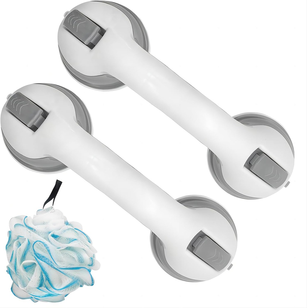 12 Inch Shower Handles for Elderly Suction - 2 Pack Bathtub Handles for Seniors, Suction Grab Bars, Bathroom Shower Safety Bars Suction for Seniors, Elderly, Includes 1 Bath Ball.