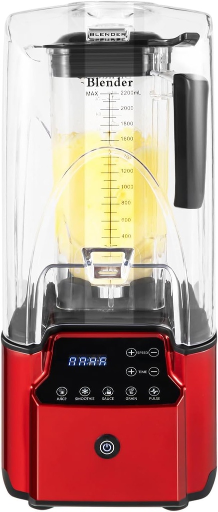 2.2L Multifunctional Electric Blender Food Processor Smoothie Machine with Smart Touch Screen, Commercial Mute Milk-shaker Mixer Automatic Juicer Machine, 2200W Ice Crusher for Shakes, 110v