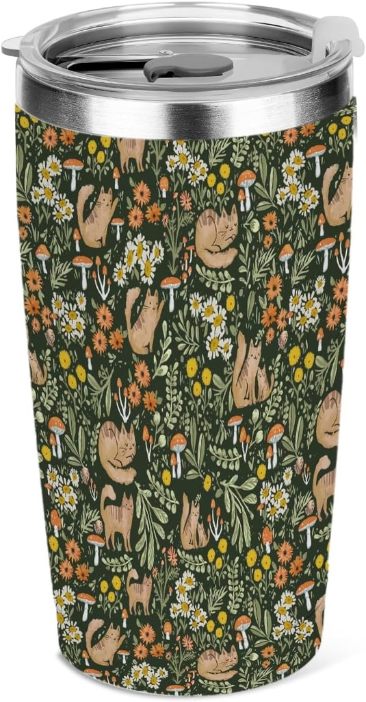 Cat Gifts for Women, Men, 20 oz Insulated Tumbler, Floral Animal Tumbler with Lid, Vacuum Travel Coffee Mug Stainless Steel Cup Gifts for Cat Lovers, Girls, Mom Sister Christmas Birthday