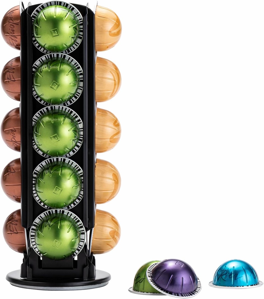 ZCDCP Nespresso Pod Holder for Vertuo Pod Holder Carousel Stand Storage with 360 Degree, Chrome Coffee Pod Holder Organizer for Nespresso Vertuo, 20 Pods
