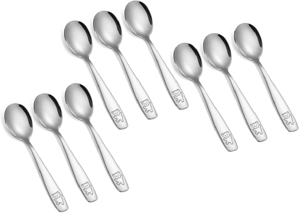 Pimoys 9 Pieces Toddler Spoons Kids Spoons, Kids Silverware Stainless Steel Toddler Utensils Metal Kids Cutlery Set Baby and Children Safe Flatware, Perfect for Small Hands