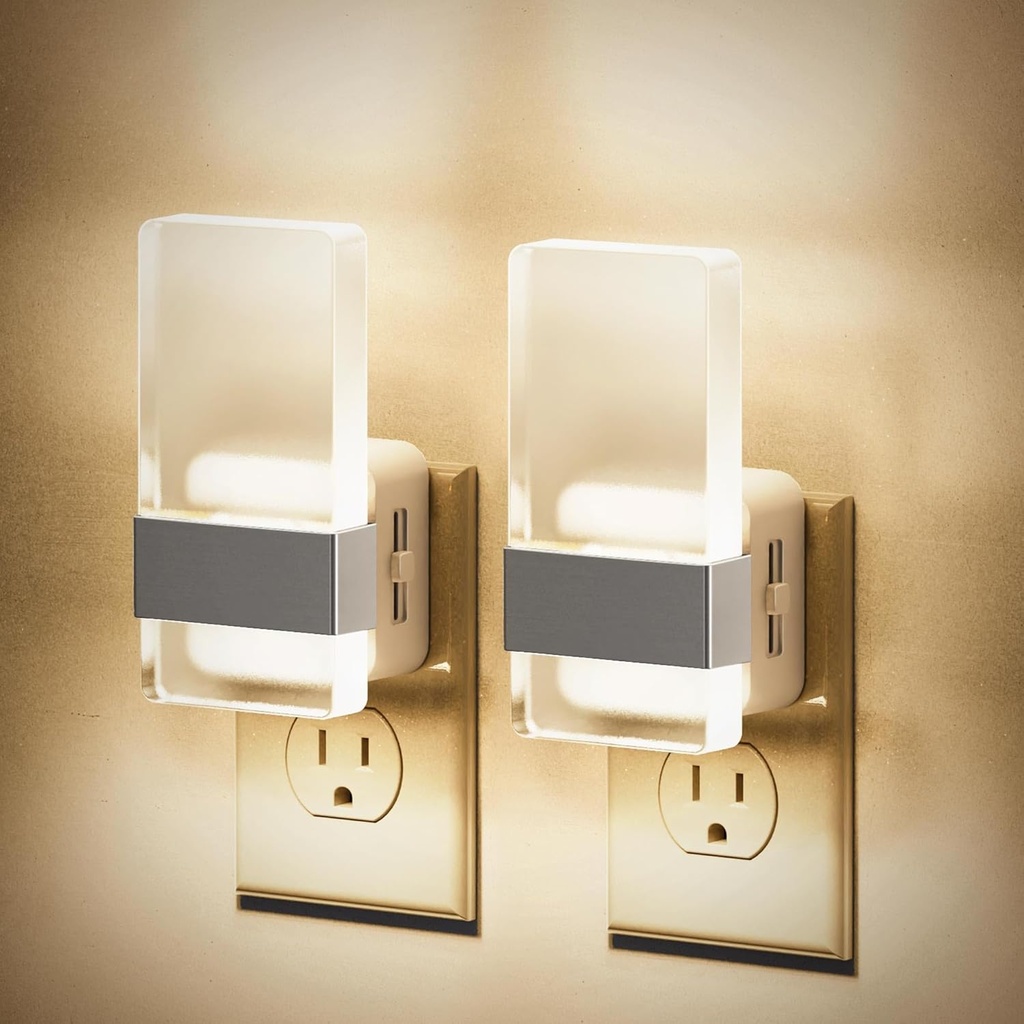 JandCase Night Lights Plug into Wall, Dusk to Dawn Sensor, 3000K Soft White LED, Acrylic Bubble Design, 0-100lm Adjustable Brightness, 2-Pack for Bedroom, Bathroom, Living Room, Hallway