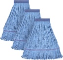 Matthew Cleaning Heavy Duty Mop Head Commercial Replacement for General and Floor Cleaning , Wet Industrial Blue Cotton Looped End String Head Refill (Pack of 3) Blue