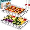 Air Fryer Basket for Oven, 2 Set Stainless Steel Pan & Crisper Tray (15"x11" &12.8"x9.7") with 60 Parchment Papers, Family-Size Non-Stick Oven Basket for Baking Chicken, Fries, Dishwasher Safe