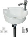 Small Bathroom Sink Wall Mount Bathroom Sink Wash basin, No-Drill Installation Self-Adhesive Sink 11.8 x 8.2 Inch with 1.26 Inch Faucet Hole, Rv Sink Mini Plastic for Home, Dorm, Garage