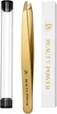 Ultra-Precision Professional Slant Tweezers for Women Facial Hair - German Stainless Steel, Lightweight Black Tweezers for Women & Men, Ideal for Eyebrow & Facial Grooming (Matte Gold)
