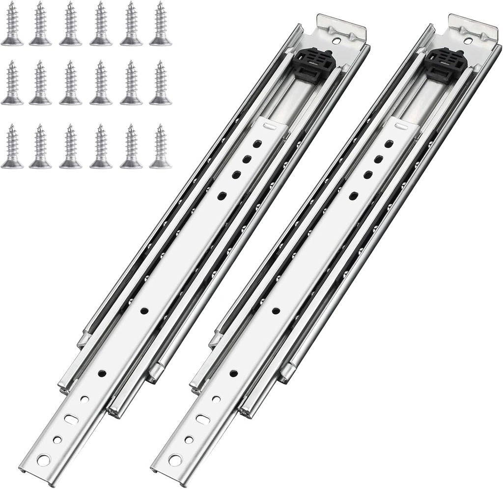 1 Pair 20 Inch 500 Lb Capacity Heavy Duty Drawer Slides with Screws,Side Mount Full Extension 3 Fold Ball Bearing Stainless Steel Hardware Drawer Rails,Industrial DIY