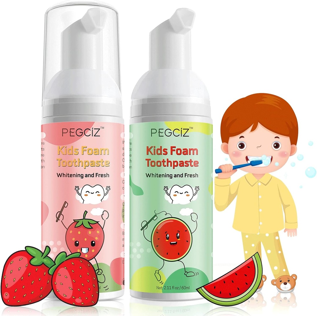 Foam Toothpaste Kids, Kids Mouthwash with Fruit Flavor - Toddler Toothpaste Age for Children, 360ºCare Natural Anti-Cavity Formulas with Fluoride for Electric & U-Shape Toothbrushes