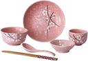 Home Ceramic Tableware Christmas Decor 6pcs Dinnerware Set Ceramic Tableware Set Ceramic Dinnerware Kit for Home, Restaurant (Pink) Dishes Floral Dinner Plate