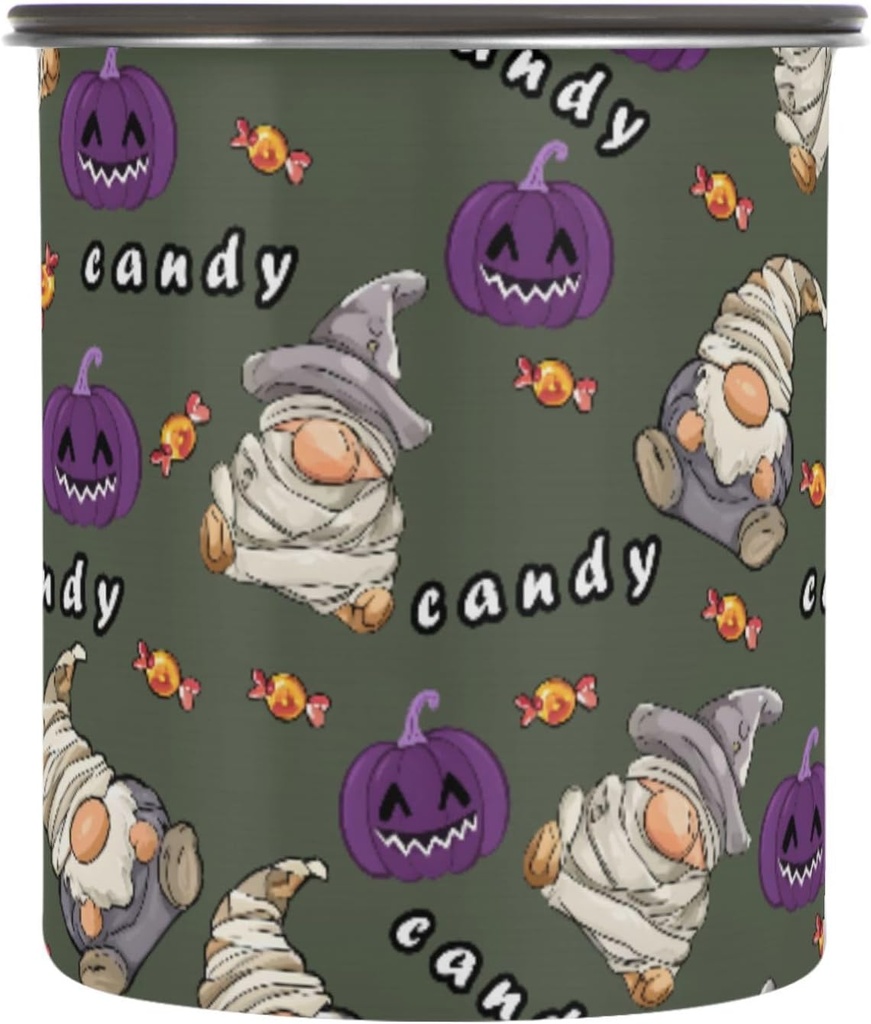 ALAZA Gnome Pumpkin Halloween Airtight Coffee Bean Canister 30oz Food Storage Containers with Lids For Gournd, Tea, Sugar, Flour, Rice, Cereal, Candy Cookie Jar