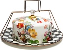MACKENZIE-CHILDS Cake Carrier, Cake-Dish Serving Platter with Lid and Handles, White Flower Market with Black-and-White Courtly Check