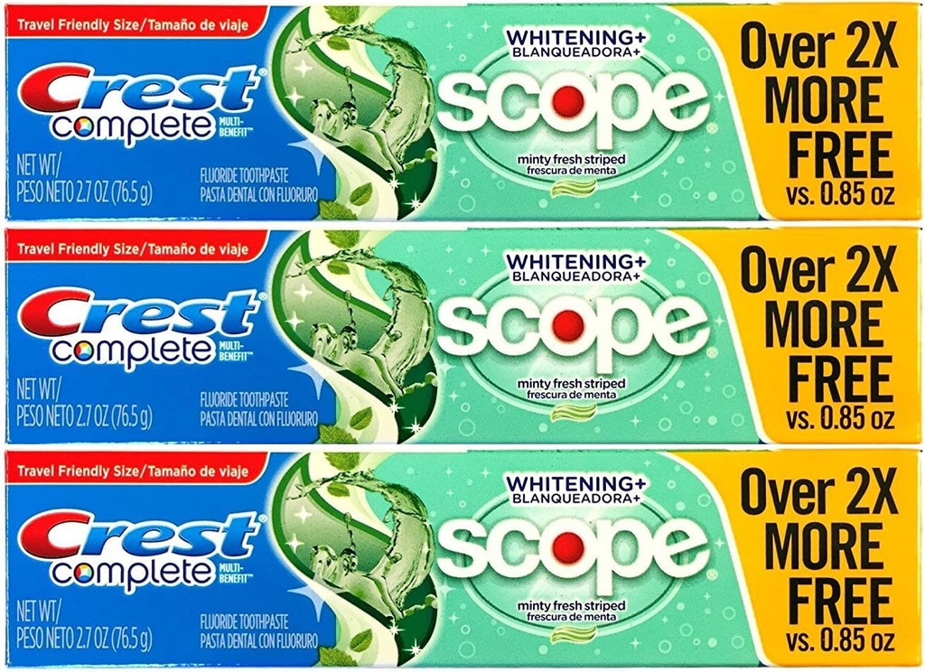 Crest Complete Multi-Benefit Whitening + Scope Minty Fresh Flavor Toothpaste 2.7 Oz, Pack of 3