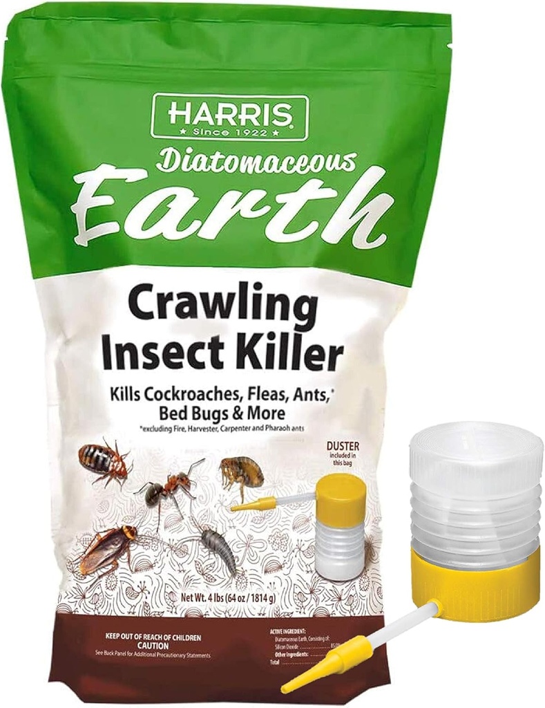 Harris Diatomaceous Earth Crawling Insect Killer, 4lb with Powder Duster Included Inside The Bag
