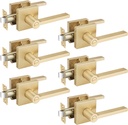 EHOMEWARE 6 Pack Gold Door Handles, Satin Brass Door Knobs Interior Privacy Function Without Keys, Bedroom Bathroom Door Levers Interior for Left or Right Handed Doors, Gold Modern Door Levers