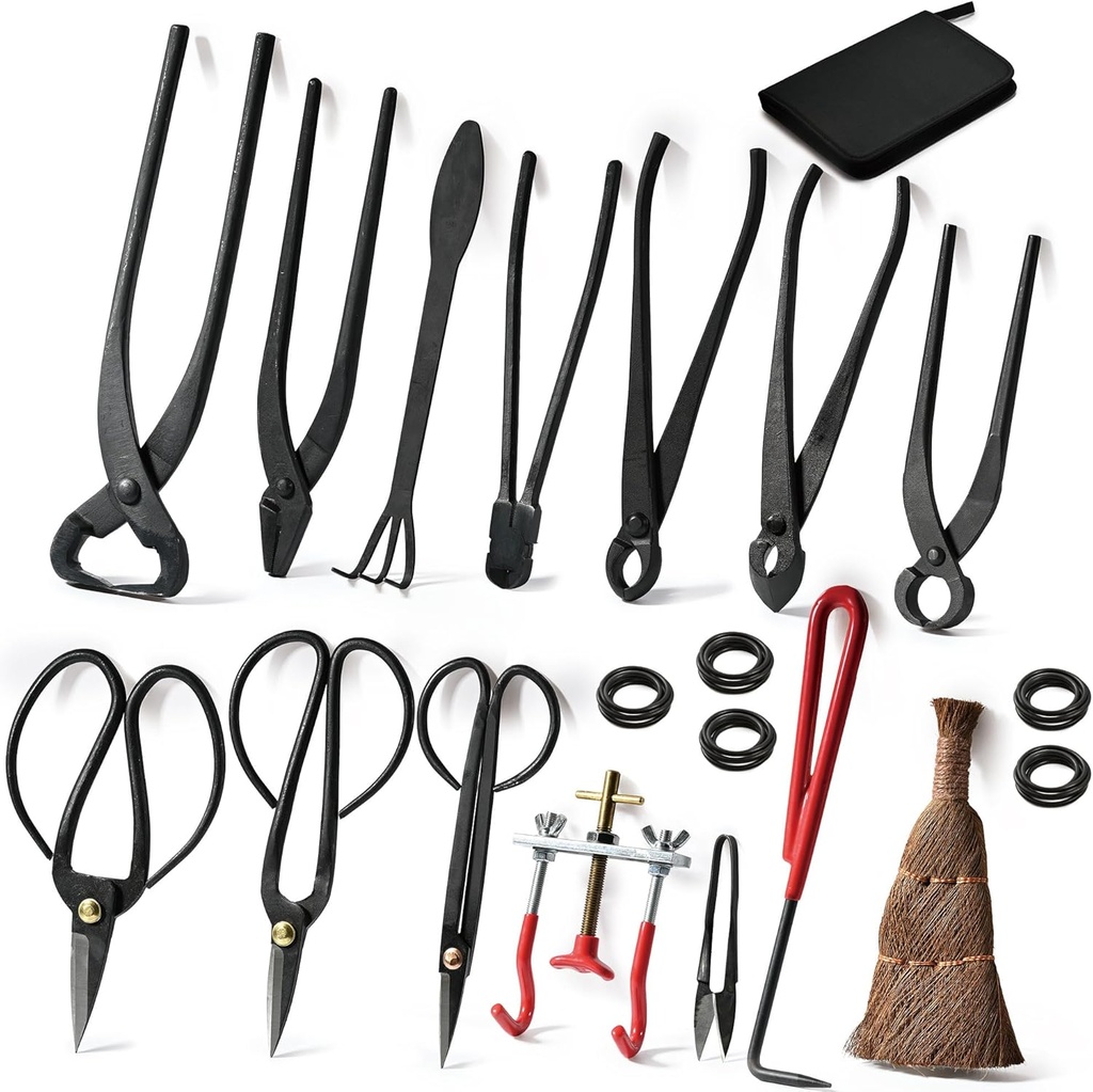 14-Piece Bonsai Tree Kit, Bonsai Tool Set, Carbon Steel Scissors Cutter Shears, Perfect Gardening Trimming Pruning Tools Jin Pliers, Rake with Spatula Starter Kit