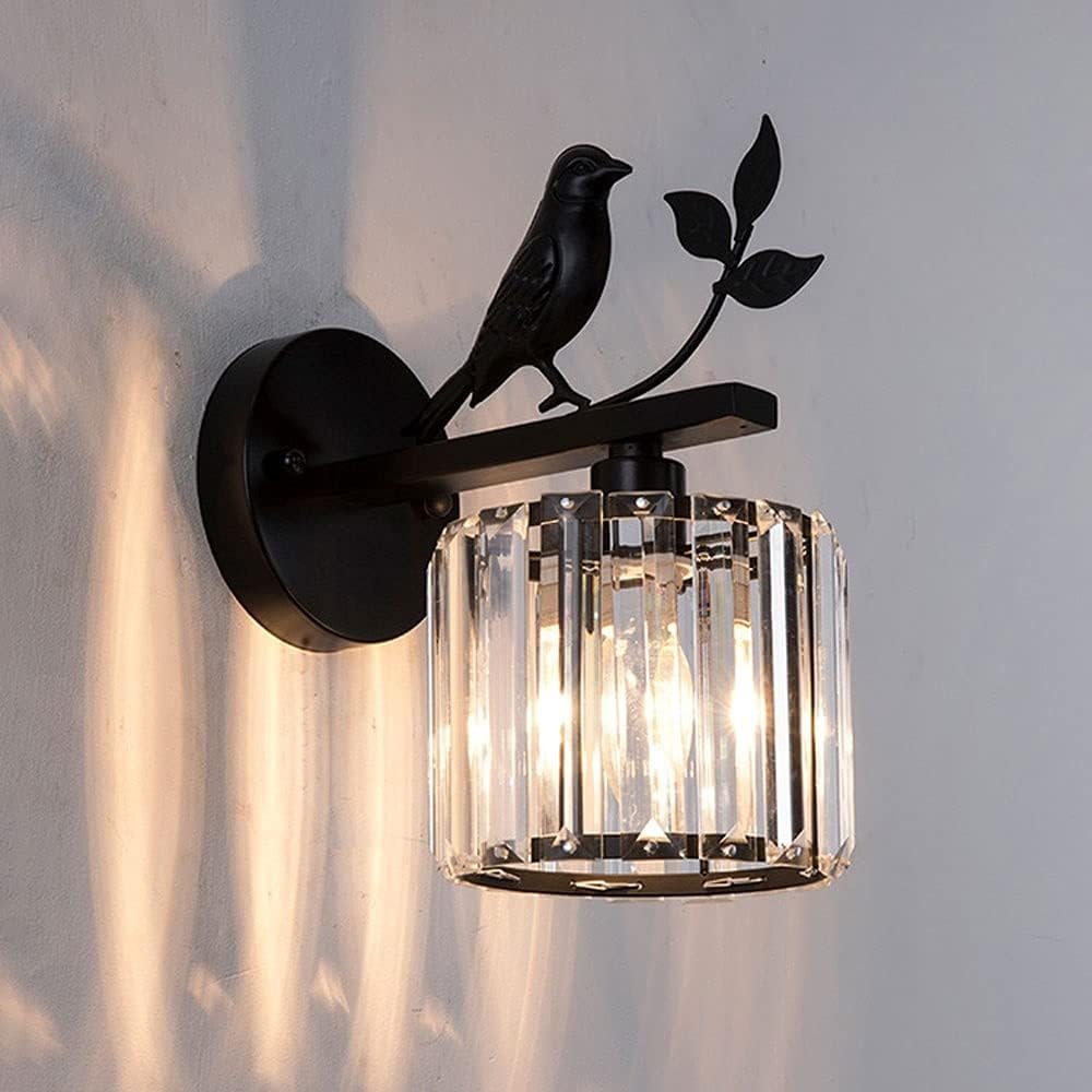 Crystal Wall Light Modern Bird Metal Sconce, Indoor Wall Mounted Lamp, Nordic E14 Headboard Lighting Fixtures for Bedroom Bedside Hallway Living Room Home Decoration