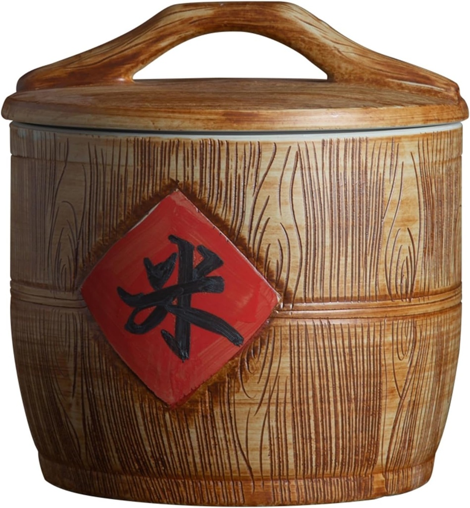 Ceramic Storage Containers with Lids, Ceramic Rice Bucket Rice Cylinder, Classic Food Dispensers, Airtight Bulk Food Storage, for Grains Snacks Candy Coffee Beans Food Dispenser(25.9*27.1cm/10.2*10.7i