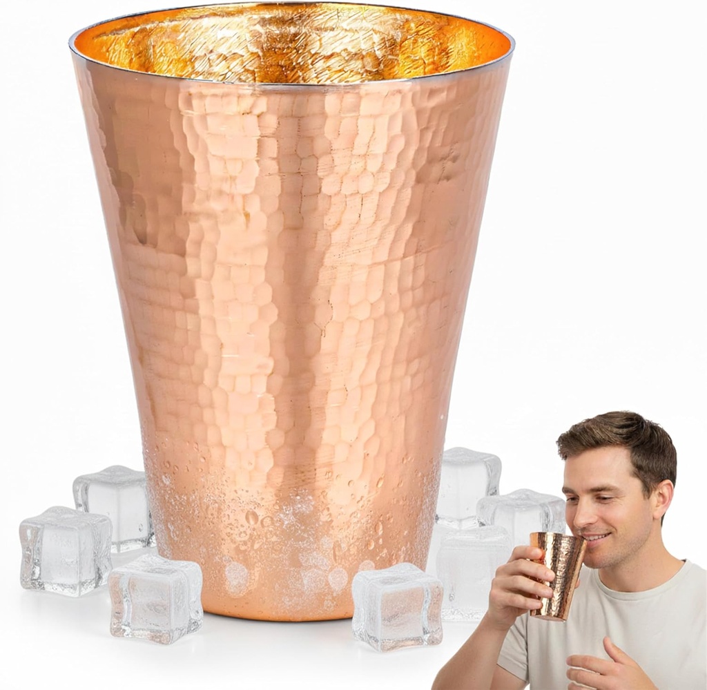 24 Ounce Tall Copper Cup for Drinking Water, 1mm Thick Solid Copper, Hand-Hammered Texture, Ayurvedic Health & Wellness Tumbler for Detox, Energy Balance, Longevity, Gift for Yoga, Meditation, Camping