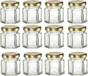 Nakpunar 12 pcs, 1.5 oz Mini Hexagon Glass Jars with Gold Lids