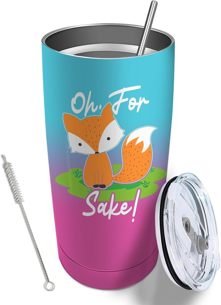 Travel Coffee Tumbler 20 oz Tumbler Oh! For Fox Sake Tumbler with Lid and Straw Insulated Tumbler Stainless Steel