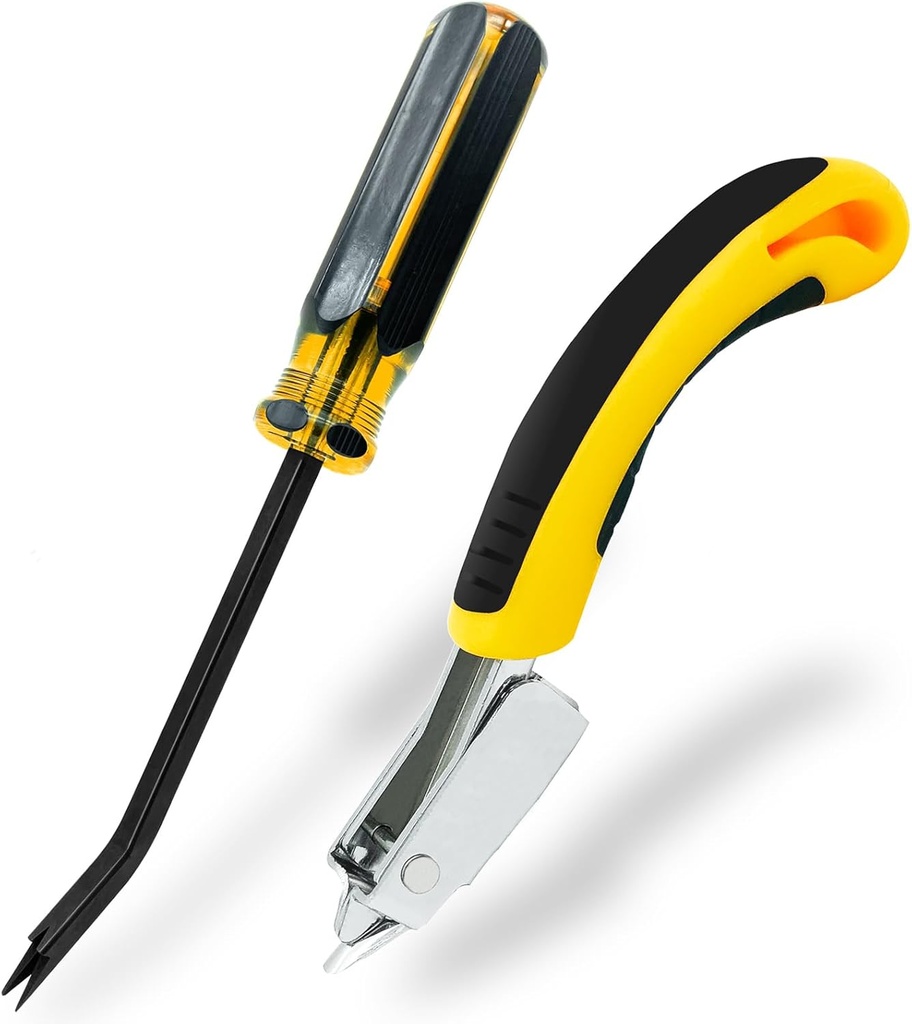 Staple Remover Tool, Heavy Duty Upholstery Tool Staple Puller with Double Pronged Head Nail Remover for Furniture Wood Floor Carton Carpet 2pcs