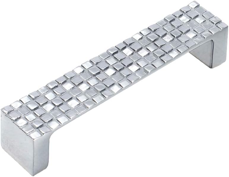 10 Pack MOOD.SC 3.78" Hole Center Mosaic Konbs Silver Chrome Kitchen Cabinet Knobs Handle Pull Knob Door Dresser Drawer Pulls Handles Furniture Cupboard Hardware (96mm Hole Center)