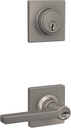 Lock Scout Straight Lever with Square Trim Keyed Entry Door Handle and Single Cylinder Deadbolt, Satin Nickel Finish