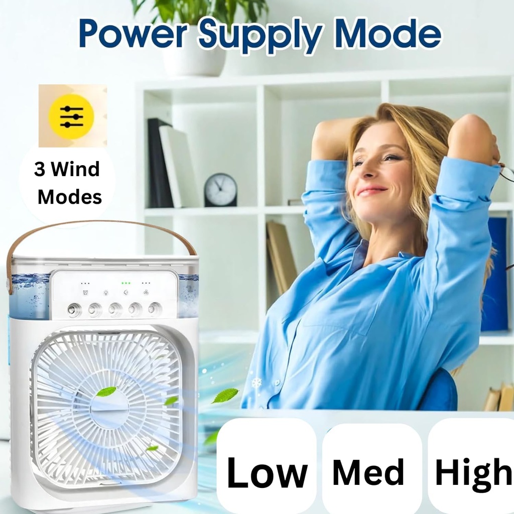 Portable Air Conditioners, 3-IN-1 Small Air Conditioner with 3Level Humidify & 3 level of Speeds, Night Lights, Top Fill Tank for Cooling, Desk Mini Air Conditioner for Bedroom Room Office white