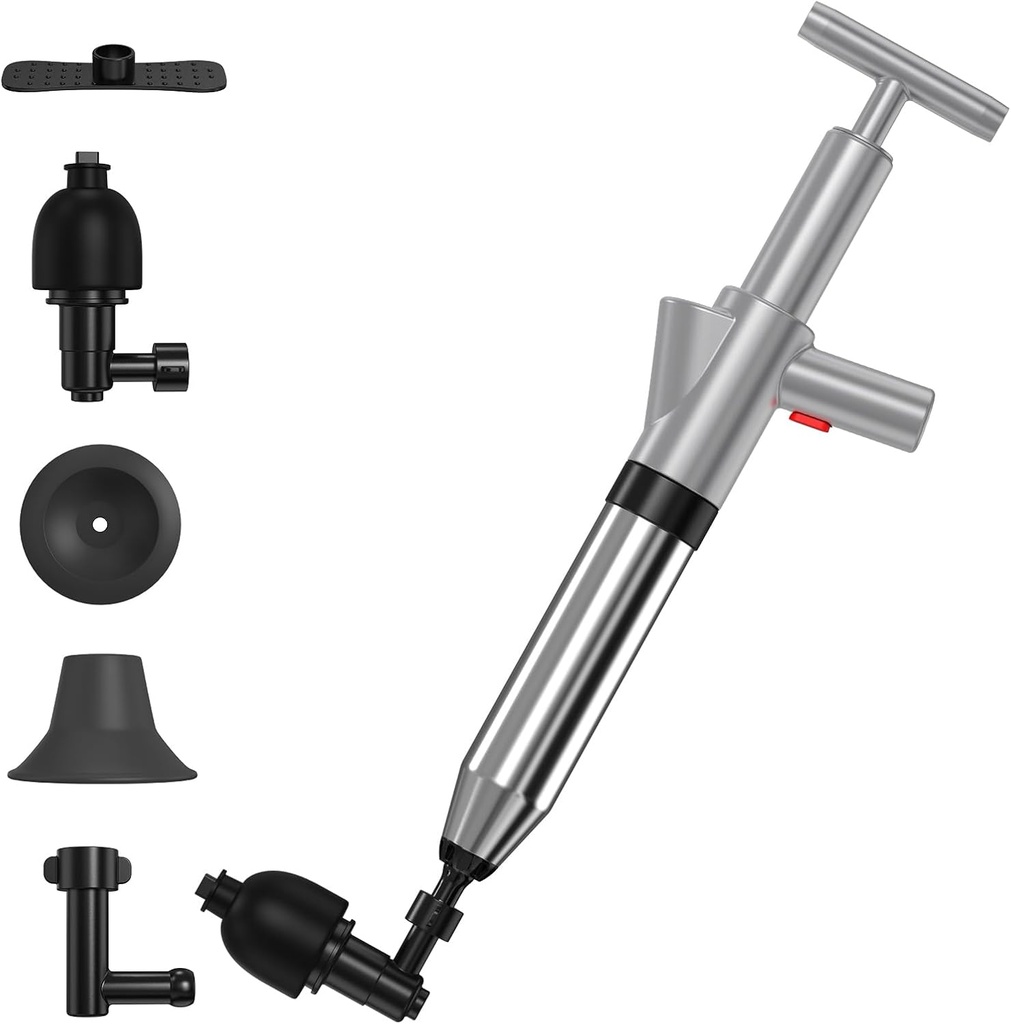Toilet Plunger, Upgraded High Pressure Toilet Plunger Air Plungers Sink Plunger with Visual Barometer, Stainless Steel Air Drain Blaster, Powerful Drain Clog Remover for Bathroom,Kitchen,Clogged Pipe