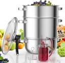 PYY Steam Juicer Extractor - 11QT Fruit Vegetables Steam Juicer for Canning, 3-Layer Stainless Steel with Tempered Glass Lid, Hose, Jelly, Syrup, Clamp Steamer Extractor for Making Juice
