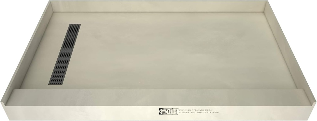 Tile Redi RT3460L-PVC-SQBN Shower Pan with Left Drain- Single Curb Shower Base, 2" PVC Drain, and Grate Included, 60" Width x 34" Depth