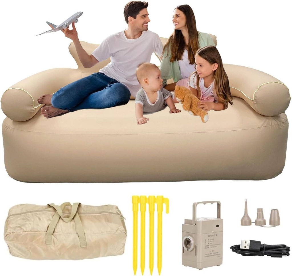 Inflatable Couch Outdoor Air Sofa, LED Blow Up Couches for Camping with Built-in Air Pump Rechargeable, Air Couch Self Inflatable Sofa Support 660 lbs, Inflatable Chair for Picnic Beach Home