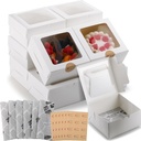 Geyee 80 Pcs White Bakery Boxes with Window, 6 x 6 x 3 Inch Disposable Cookie Boxes Treat for Cake, Dessert, Donuts, Muffins, Pastries, Contains 100 Deli Wax Paper and 100 Sealing Stickers