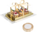 EUSOAR Gold Cupcake Boxes, 6 Pack Clear Muffins Pastry Container 6 Count with Gift Ribbon, Rectangle Bakery Cookies Dessert Holder Disposable Pastry Mini Cake Carrier for Wedding Party Favor Decor