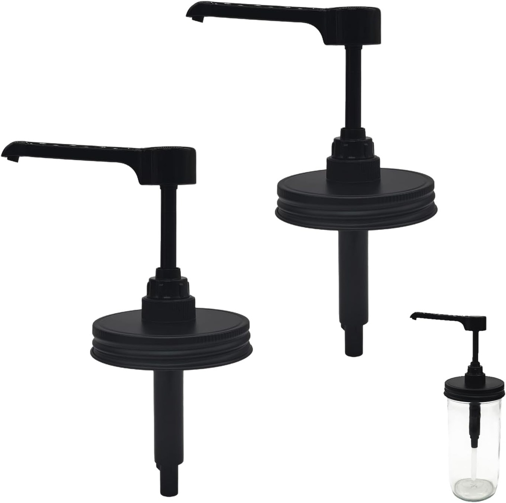 Long Nozzle Syrup Honey Dispenser Pump Lids for Mason Jar, Avoid Drip on Jar, Plastic Dispenser & Stainless Steel Lid for 3.38 Inch Wide Mouth Rust Proof Home Kitchen Jam Ketchup Sauce(2 Pack)