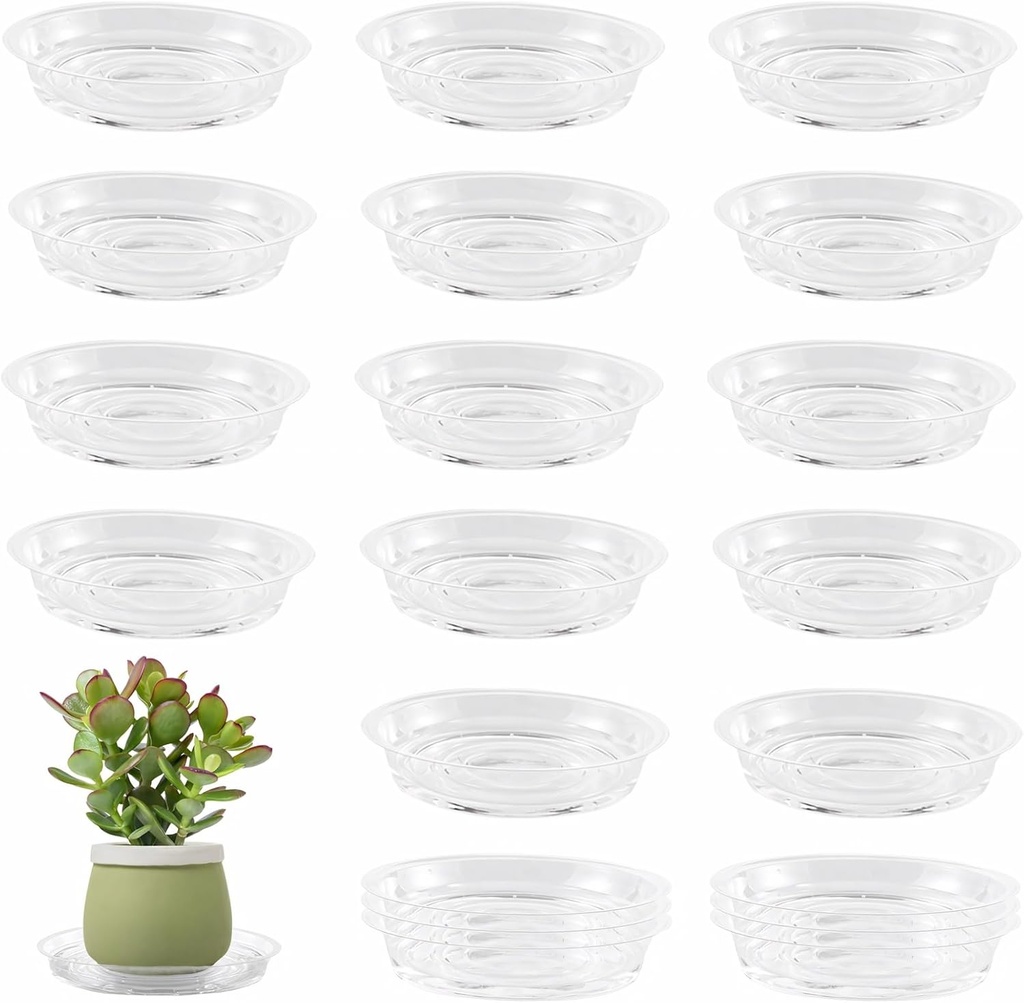 20 Pack 6 Inch Plant Saucers Clear Plastic Plant Saucer Drip Trays Small Plant Plate Dish for Indoor Flower Pots and Planters, Bulk
