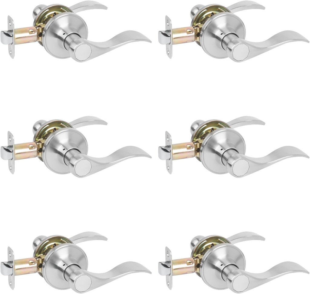 HOSOM 6 Pack Door Handle Interior Passage Door Levers No Locking Hallway Closet Doors Knobs Handle Set Keyless Wave Style Lever Door Handles Satin Nickel Door Knob