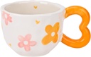Koythin Ceramic Coffee Mug, Cute Creative Heart Handle Mug Design for Home and Office, Dishwasher and Microwave Safe, 10.5 oz/300 ml for Latte Tea Milk (Orange Flower)