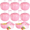 Mimorou 4 Set 4 Set Thanksgiving Candy Bowl with Lids Pink Glass Pumpkin Candy Jar with Bow for Thanksgiving Day Table Centerpiece Decoration