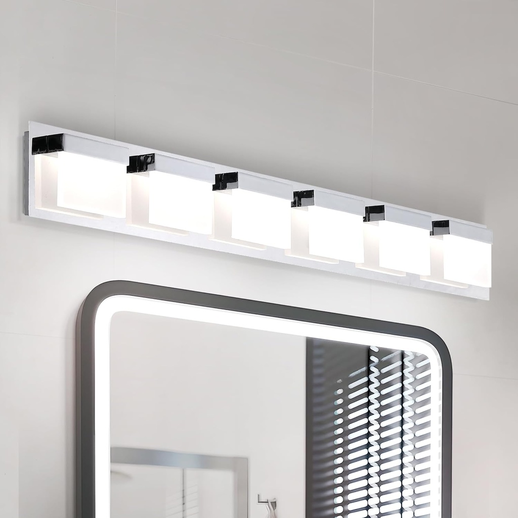 ASD LED 36" Bathroom Vanity Light, Over Mirror Lighting Fixture | 6-Lights, 3CCT, Dimmable, ETL Listed | 35W 2020LM 3000-5000K 120V | Linear Bath Acrylic Sconce, Bedroom Wall Lamp | Chrome