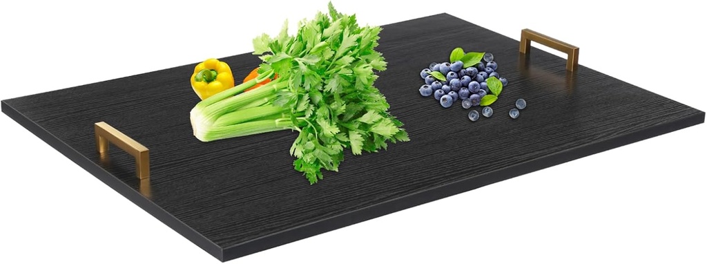 Stove Top Cover for Gas Burner Wood Stovetop Cover with Handles Noodle Board Stove Cover Wooden Cutting Board for Kitchen, 29 * 21 Inch (Black, Gold)