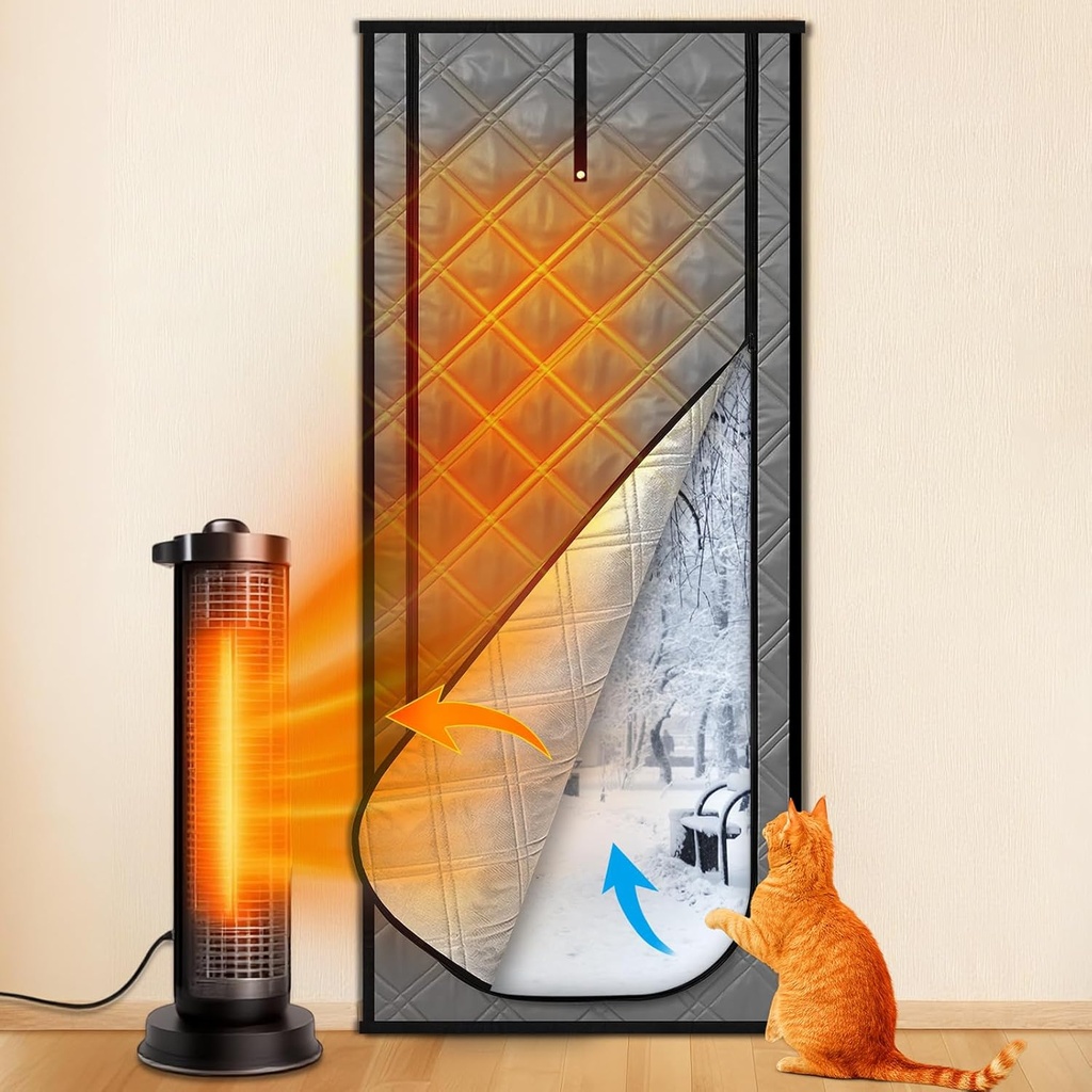 Thermal Screen Door Cover Zipper Closure Fit 32''x 80'' for Cat Dog Winter Insulated Screen Door Curtain Barrier Indoor, Weatherproof, Soundproof, Keep Cold Air Out(Upper U Shape)
