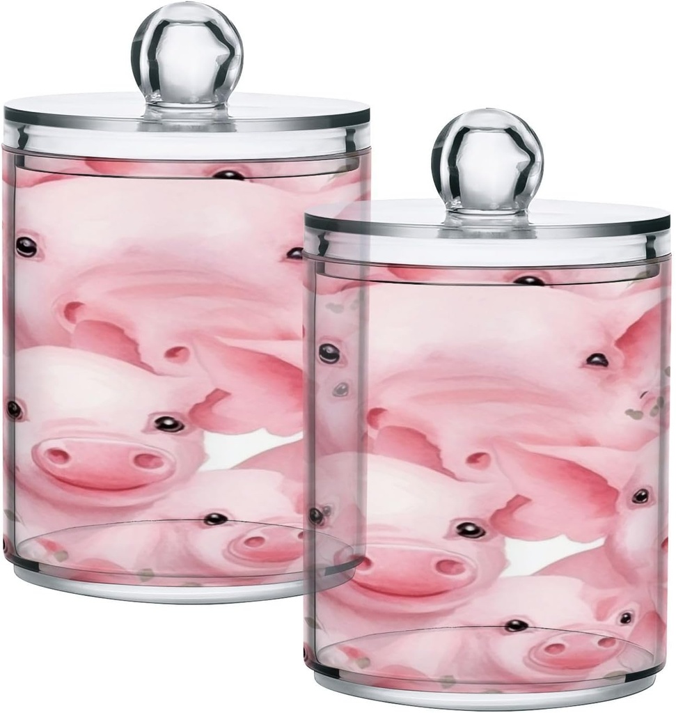 Pink Pig 2PC Airtight Transparent Plastic Storage Jar, Food Storage Container Glass, Can Store Candy, Salt, Coffee Beans, With lid, Easy To Use