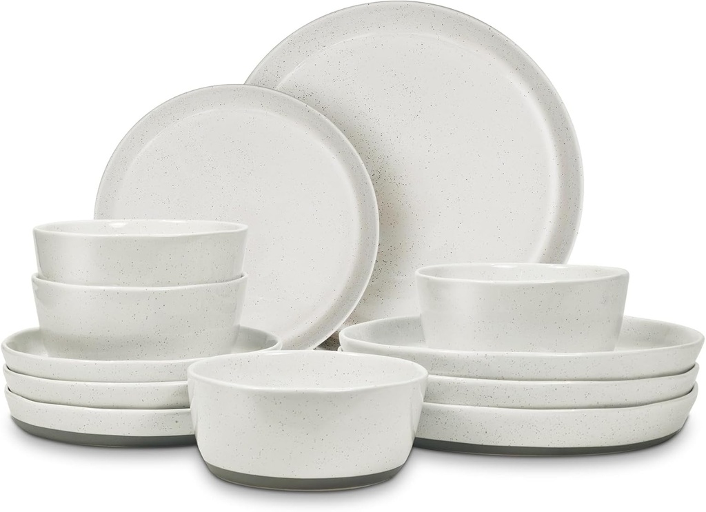 Ceramic Dinnerware Sets,12 Pieces Plates and Bowls Sets,Porcelain Kitchen Dinner Set for 4,Scratch Resistant Stoneware Dish Set,Rustic Terracotta Underside,Dishwasher&Microwave Safe,off white