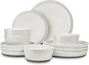 Ceramic Dinnerware Sets,12 Pieces Plates and Bowls Sets,Porcelain Kitchen Dinner Set for 4,Scratch Resistant Stoneware Dish Set,Rustic Terracotta Underside,Dishwasher&Microwave Safe,off white