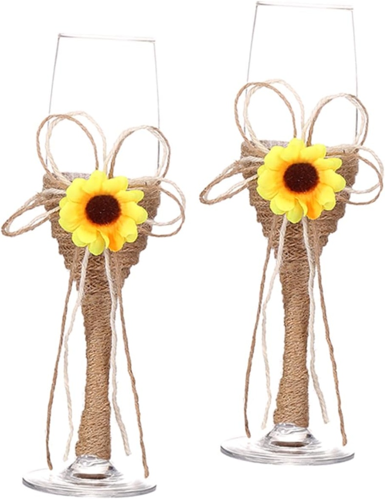 Garneck Creative Sunflower Wine Glasses Handmade Glass Goblets with Hemp Rope for Wedding Party Gift Elegant Glassware for Red Wine Juice and Celebrations